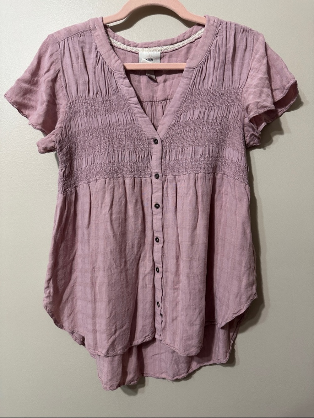 Knox Rose Dusty Rose Button-Front Smocked Blouse